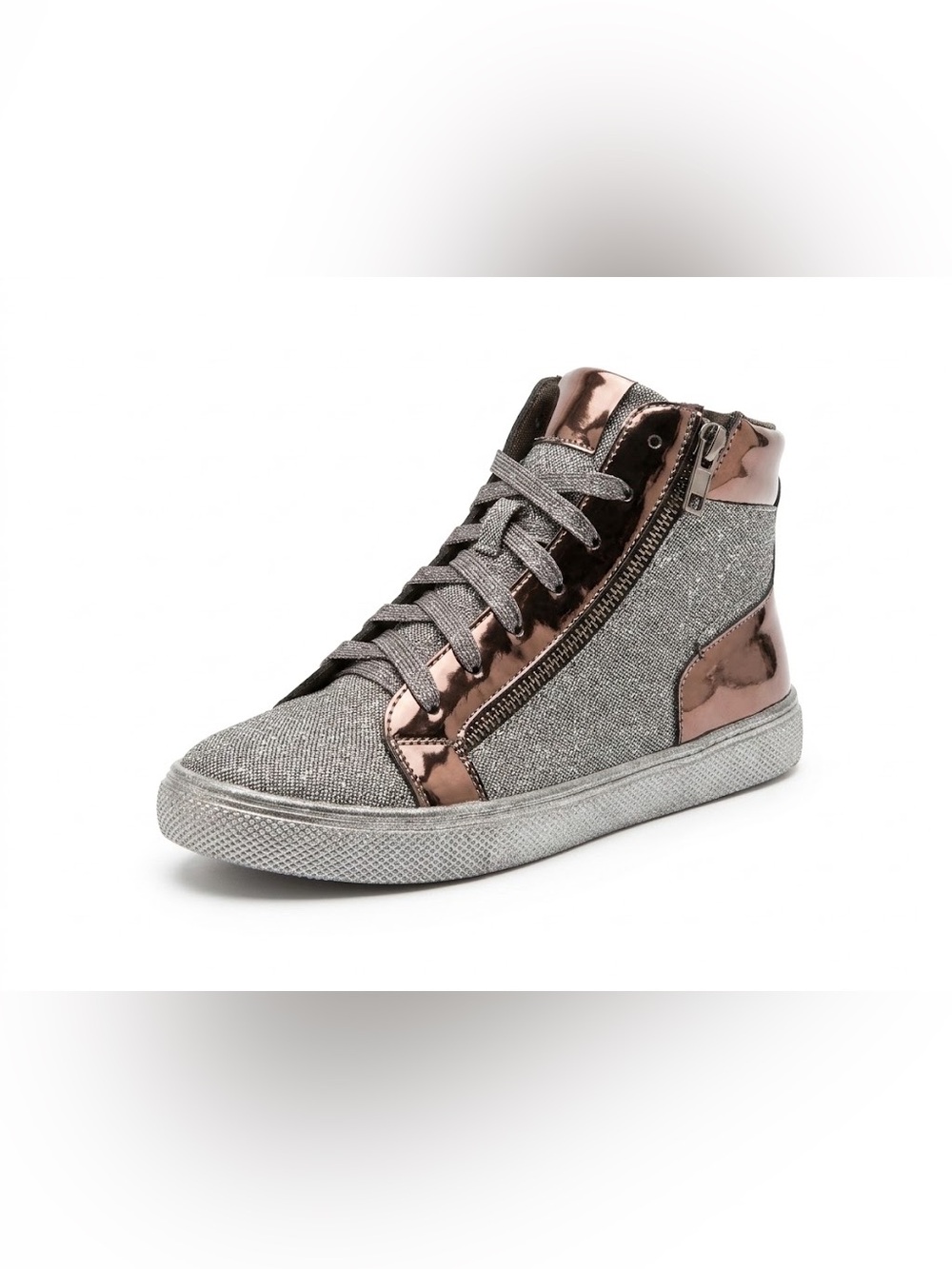 NIB Lauren Lorraine Skippy Metallic Shimmer High Top Sneakers Pewter Size 8